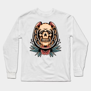 skull and horseshoe tattoo Long Sleeve T-Shirt